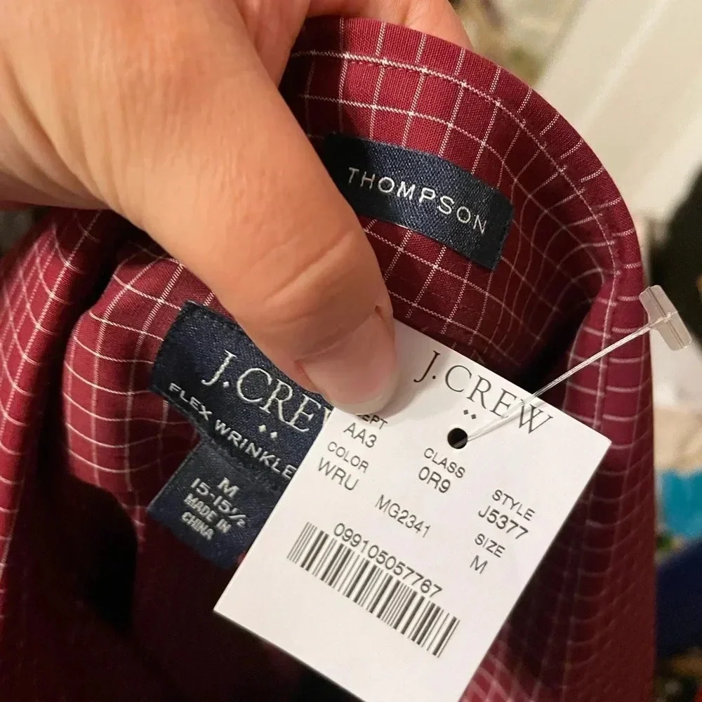 NWT J.CREW THOMPSON MAROON CHECKERED FLEX FIT BUTTON DOWN SHIRT